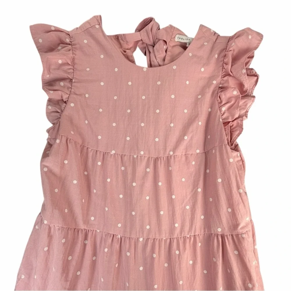 English Factory Women's Pink Polka Dot Tiered Maxi Dress W/Tie Back Size Small - Picture 4 of 13